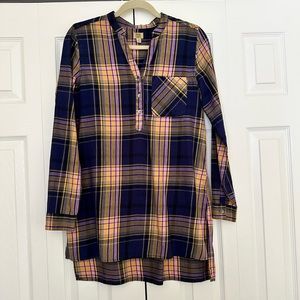 Plaid Button Front Long V-Neck Tunic by True Craft. Size Small